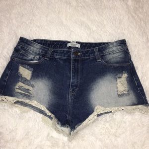 Denim and lace shorts